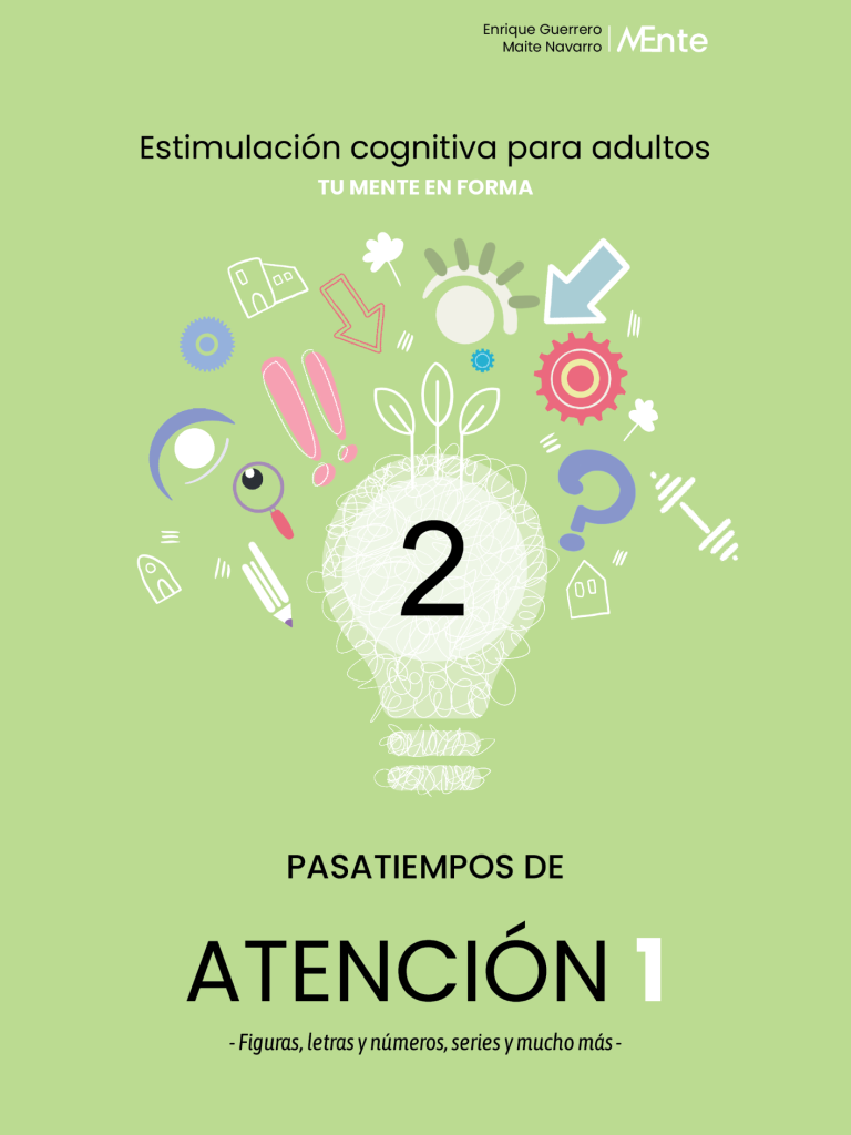 Cuadernillo de pasatiempos Atención 1 Portada de cuadernillo de pasatiempos para adultos de Atención 1