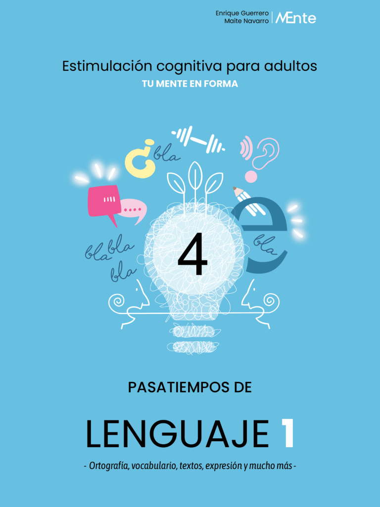 Cuadernillo de pasatiempos Lenguaje 1 Portada de cuadernillo de pasatiempos para adultos de Lenguaje 1