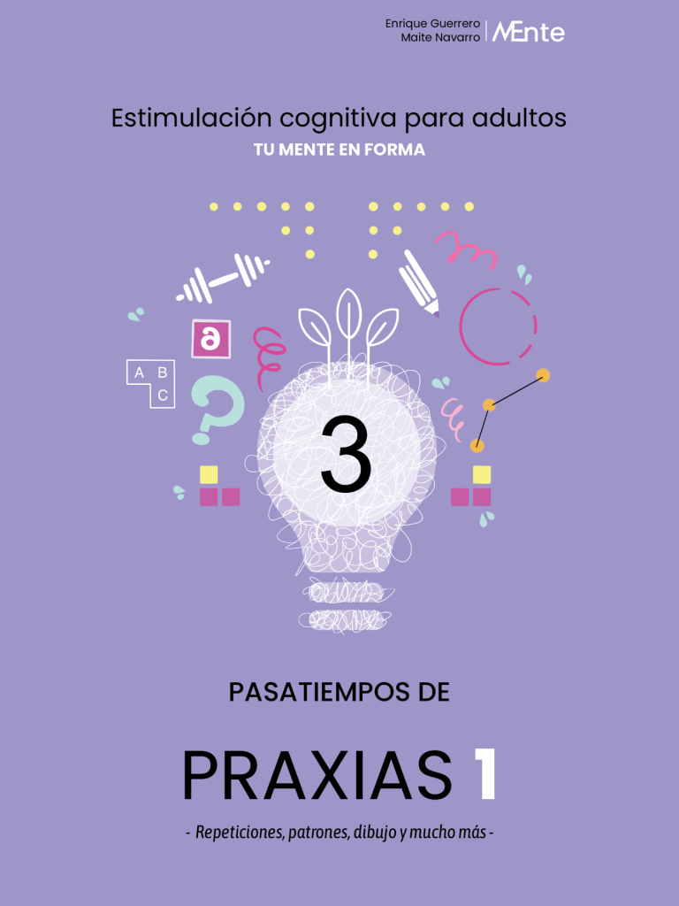 Cuadernillo de pasatiempos Praxias 1 Portada de cuadernillo de pasatiempos para adultos de Praxias 1